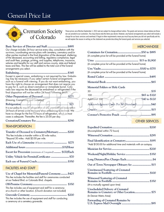 Funeral Home General Price Lists • Funeral Marketing • Funeral Advertising